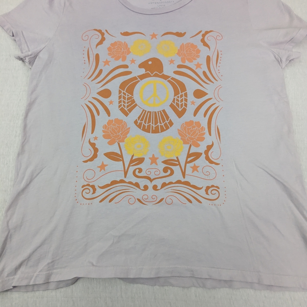 Midnight Rider Peace Dove Tee Orange Yellow Graphics Light Taupe Grey Large